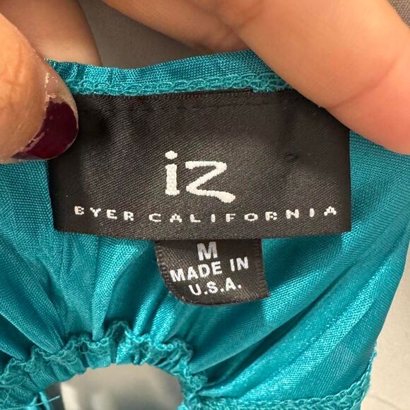 Y2K Glam Byer California Teal Crinkle Halter Top Ring Back Tank Made in USA M - Picture 7 of 8